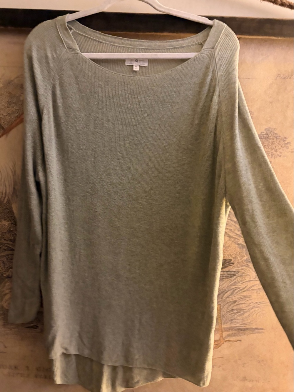 * Lou & Grey Sage Lightweight Cotton Wide Neck Long Sleeve Sweater Top Medium *